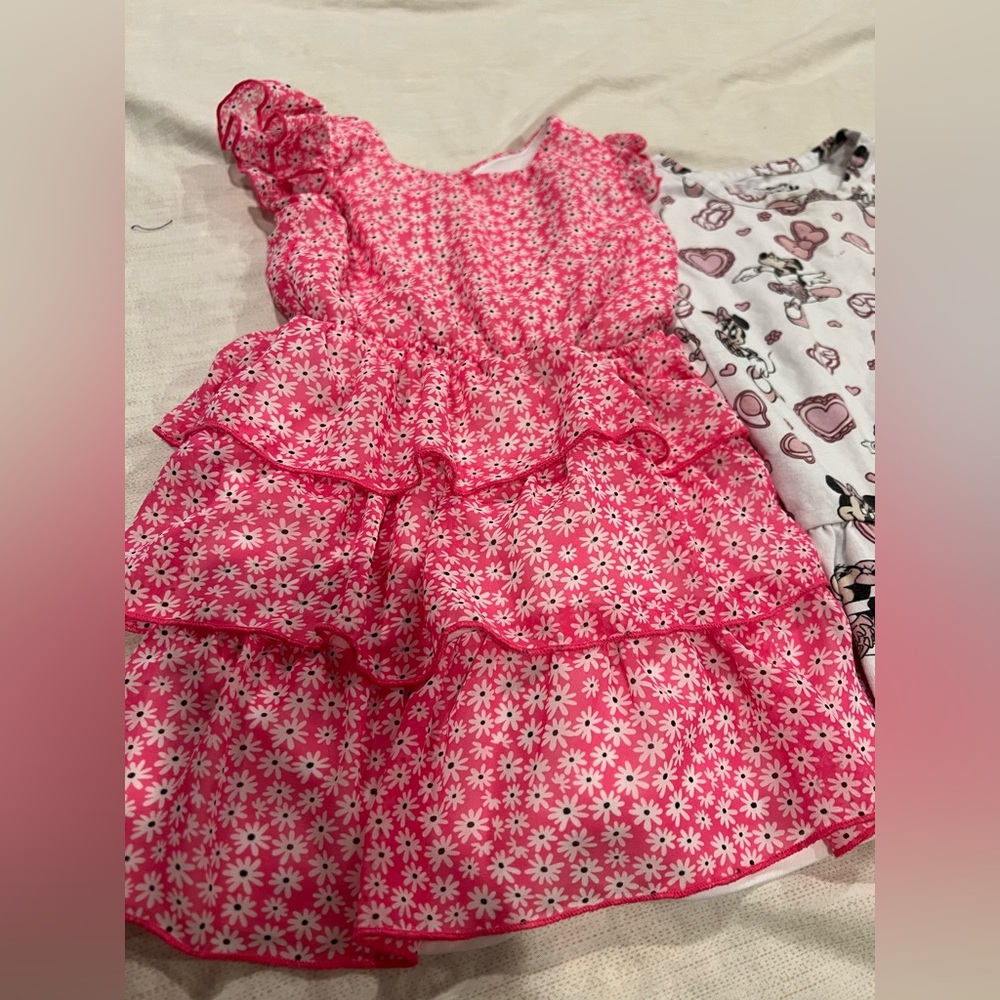 2 toddler girl Disney Minnie Mouse Pink and White Dress for 2&4 T